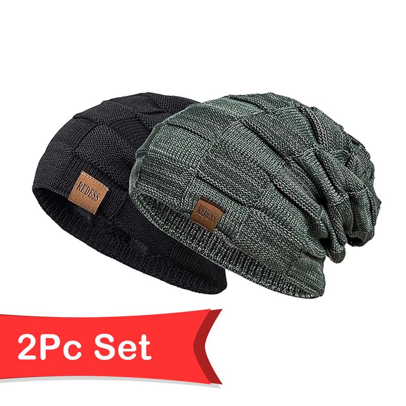 2PCS Beanie Hat for Men and Women Winter Warm Hats Knit Slouchy Thick Skull Cap warm hat winter hat