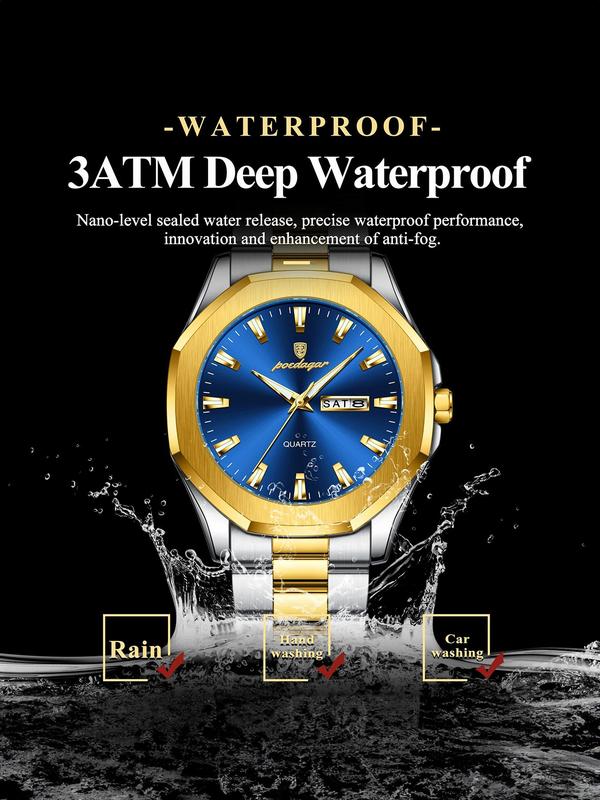 Men's Business Fashion Waterproof Luminous Quartz Watch, Fashion Watch for Party, Daily Clothing Decor, Trendy All-match & Exquisite Watch for Birthday Gift with Box