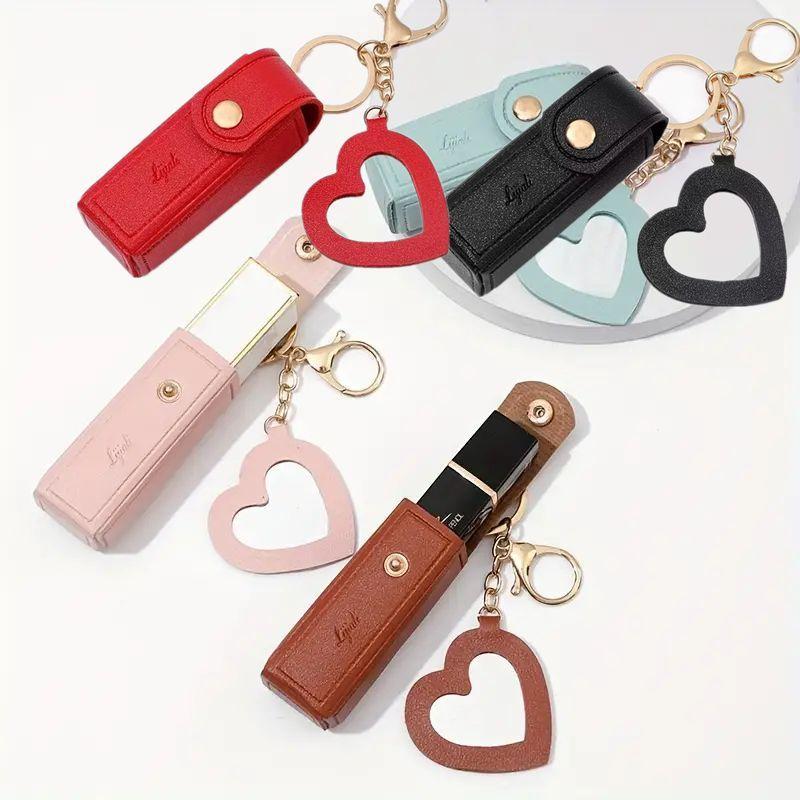 Portable Lipstick Keychain, 2 Counts set Mini Lip Gloss Storage Bag, Makeup Bag for Women & Girls, Key Chain Design Cosmetic Holder