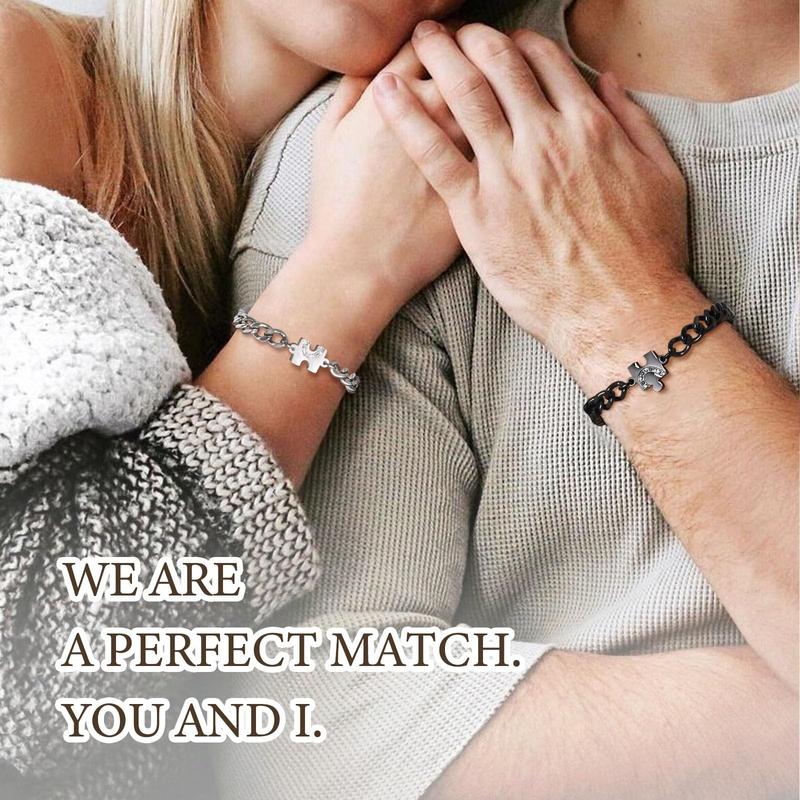 Puzzle Couples Matching Bracelets Heart Stainless Steel Relationship Bracelets Touch Bracelets Friendship Bracelets for Women Men Jewelry Gift