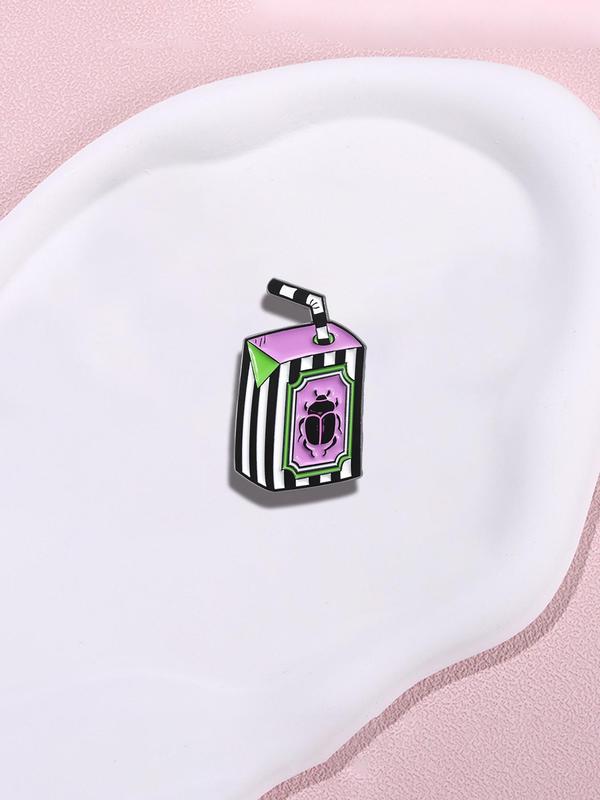 Cute Cartoon Beverage Box Design Brooch, Fashion Alloy Badge for Women & Men, Clothes Accessories for Party, Daily Clothing Decor