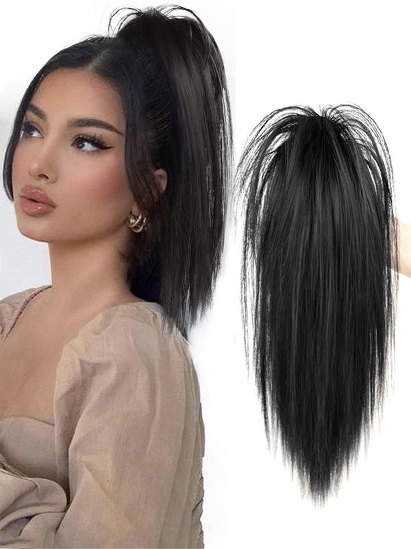 14 Inch Black Long Straight Ponytail Extension, Claw Clip Ponytail Hair Extensions, Natural Fluffy Hair Piece for Women, Synthetic Hair Extensions for Daily & Party Hairstyle Ideas