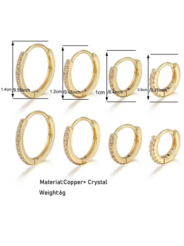 4 Pairs Rhinestone Decorated Hoop Earrings, Simple Plain Copper Earrings, Fashion Accessories for Girls & Women, Trendy All-match & Exquisite Jewelry for Birthday Gift