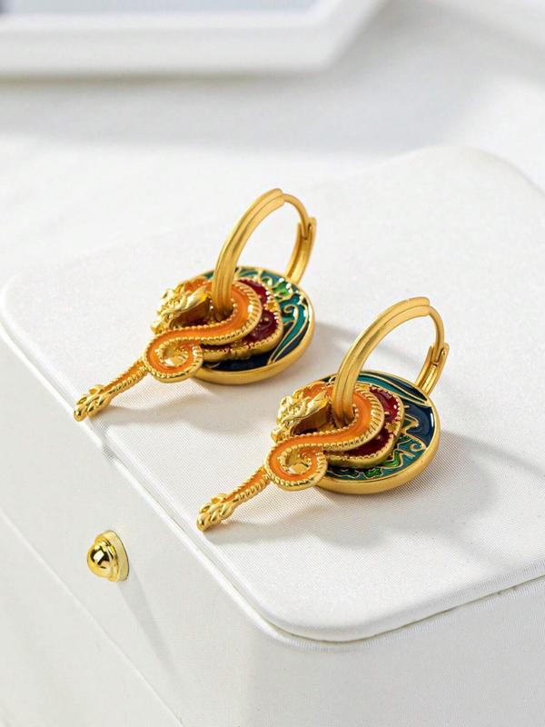 Women's Elegant Dragon Design Dangle Earrings, Exquisite Trendy Dangle Earrings, Chic Gorgeous Jewelry As Gift for Girlfriend