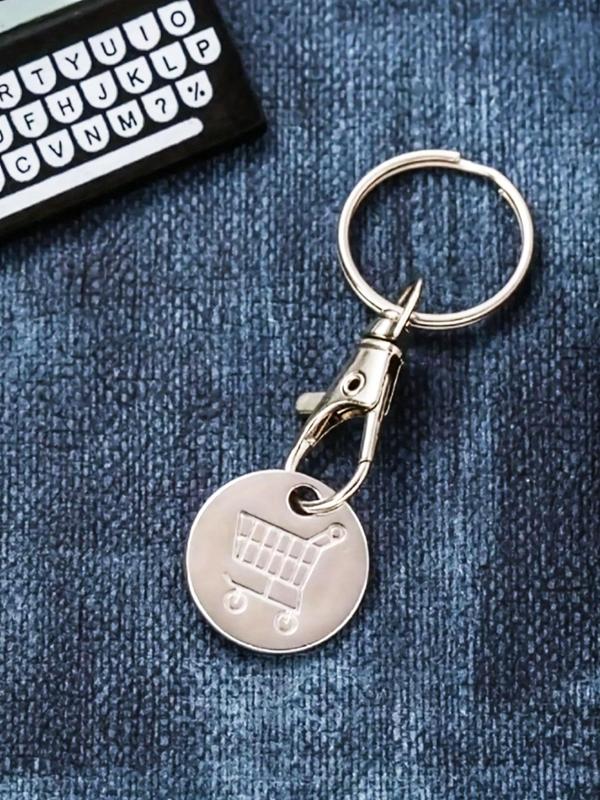 Cute Trendy Stainless Steel Removable Shopping Trolley Token Key Fob, Keychain Ring, Car Key Holder Keychain for Shopping Cart, Kawaii Accessories As Summer 2024 Birthday Gift, Car Accessories