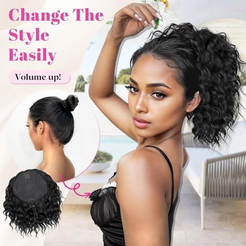 AISI HAIR Wavy Curly Drawstring Ponytail Extension for Women Soft Natural Synthetic Hairpiece Thick For Daily Use fluffy hairpiece