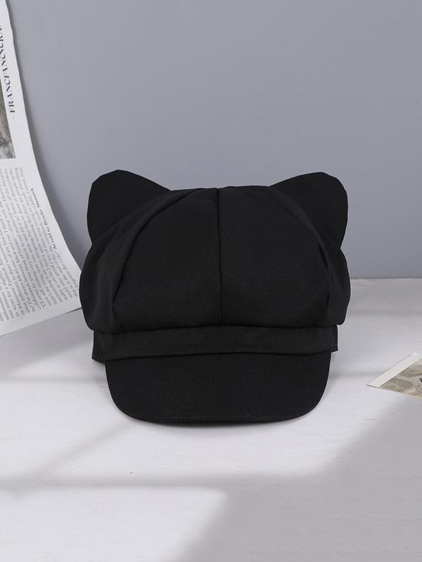 Women's Cute Cat Ear Design Baker Boy Cap, Casual Trendy Adjustable Hat for Women, Fashionable Hat for Fall & Winter for Women & Girls