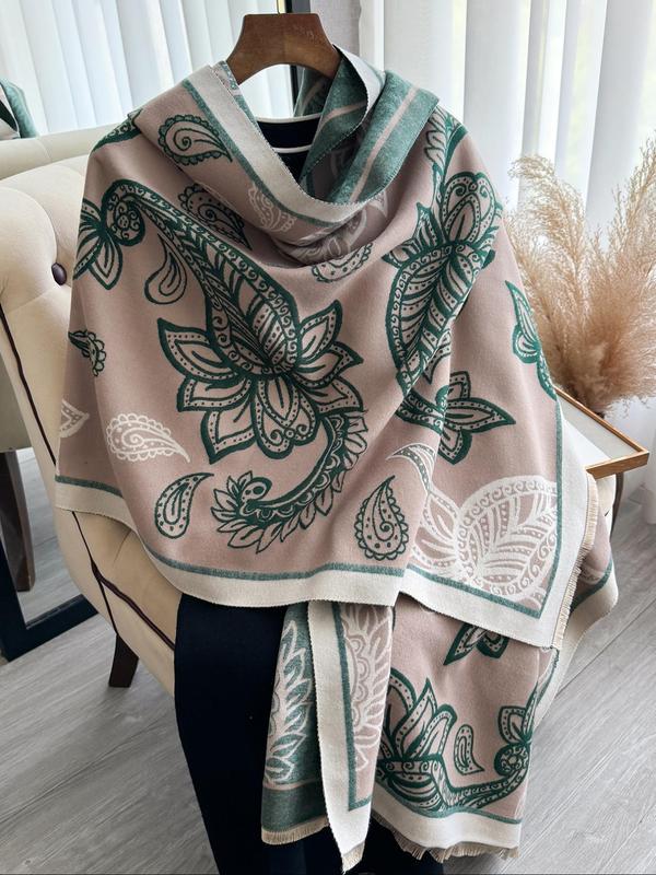 Boho Style Paisley Print Tassel Decor Shawl, Casual Soft Warm Double Sided Scarf for Fall & Winter, Fashion Accessories for Women & Men