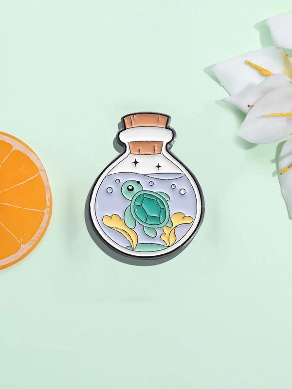 Bottle Shaped Brooch with Cute Turtle Decor, Fashion Alloy Brooch for Daily Use, Suitable for Backpacks, Jeans, Scarves, Hats Decoration Fixed Buckle, Unisex Casual Alloy Brooch