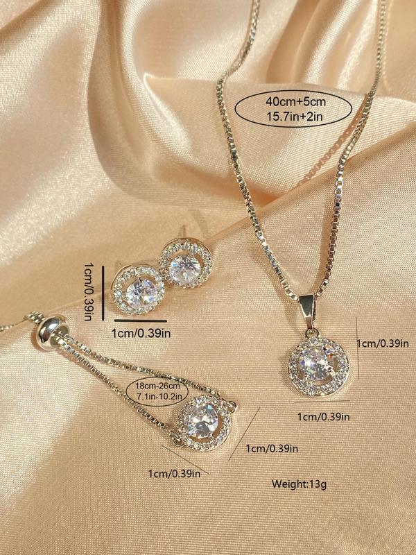 4pcs set Women's Elegant Rhinestone Decorated Pendant Necklace & Stud Earrings & Bracelet, Exquisite Trendy Jewelry, Fashion Jewelry Set for Party Decoration As Gift for Women Without Box