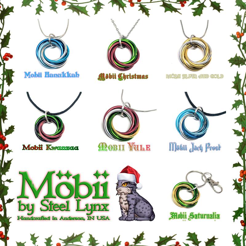 Möbii Happy Holidays Jewelry - Stylish Fidget Keychains, Necklaces, or Earrings - by Steel Lynx