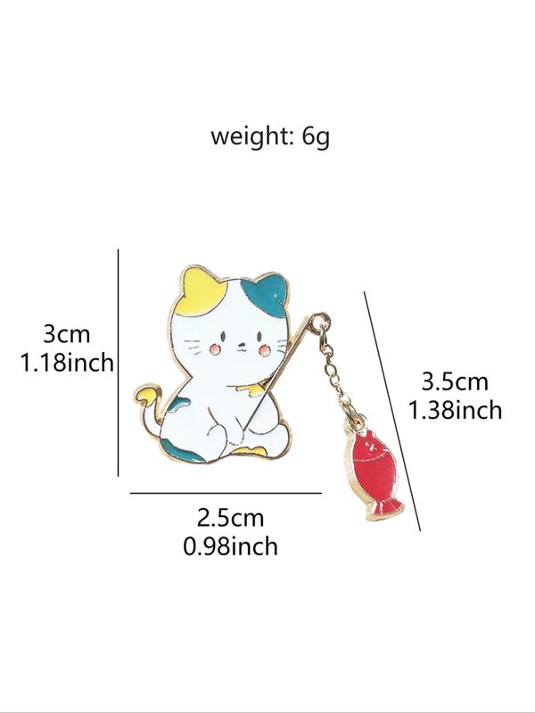 Cute Cartoon Fishing Cat Design Brooch Pin, Clothes Accessories for Women & Men, Kawaii Enamel Pin Suitable for Bag, Backpack, Scarf, Fixed Buckle Alloy Jewelry for Gift