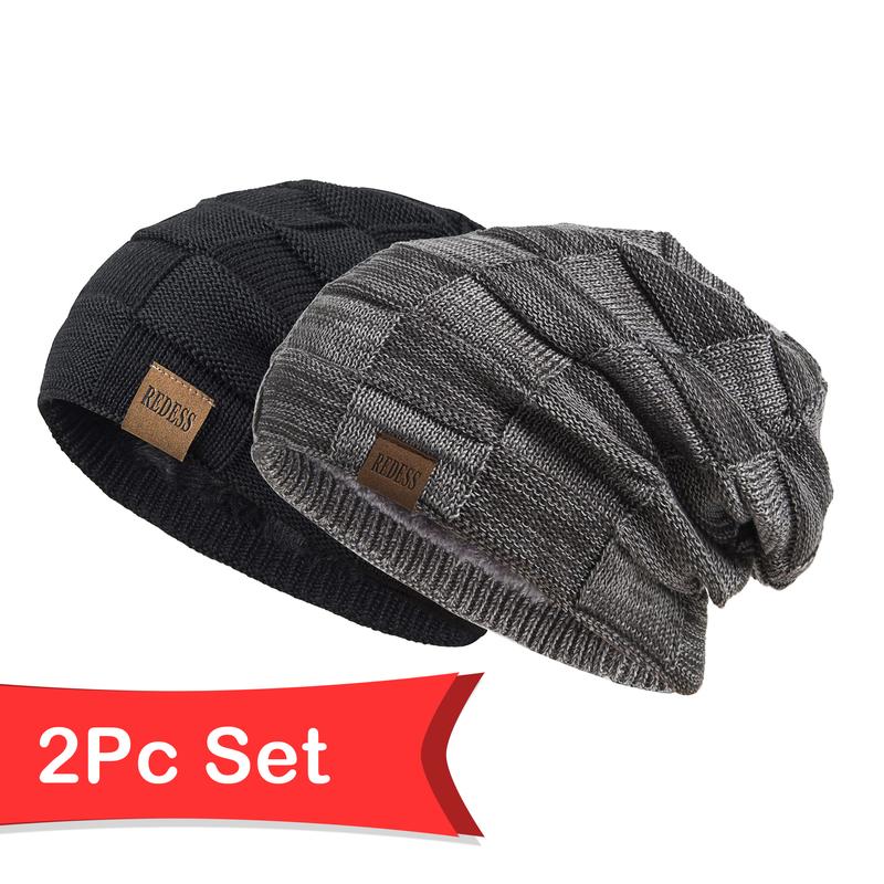 2PCS Beanie Hat for Men and Women Winter Warm Hats Knit Slouchy Thick Skull Cap warm hat winter hat