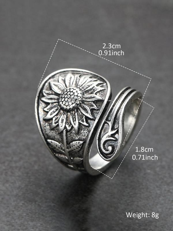 Vintage Sunflower Design Adjustable Ring, Fashion Accessories for Women & Girls, Fashion Jewelry for Party, Daily Clothing Decor, Trendy All-match & Exquisite Jewelry for Birthday Gift