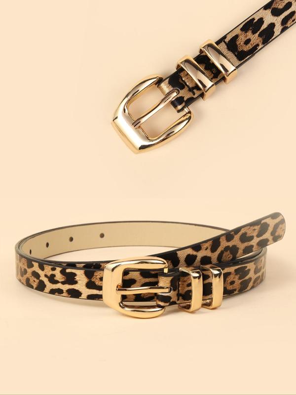 Women's Fashionable Leopard Print PU Buckle Belt, Casual Waistband for Jeans Trousers, Fashion Belt for Party, Daily Clothing Decor, Trendy All-match & Exquisite Belt for Birthday Gift