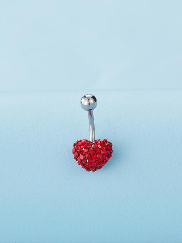 Women's Casual Trendy Heart Design Belly Ring,  Rhinestone Decor Body Matching Jewelry for Evening Party, Classic Fashion Accessories for Daily Wear