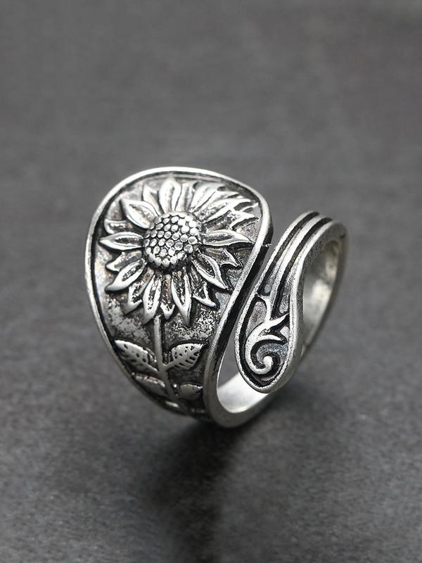 Vintage Sunflower Design Adjustable Ring, Fashion Accessories for Women & Girls, Fashion Jewelry for Party, Daily Clothing Decor, Trendy All-match & Exquisite Jewelry for Birthday Gift