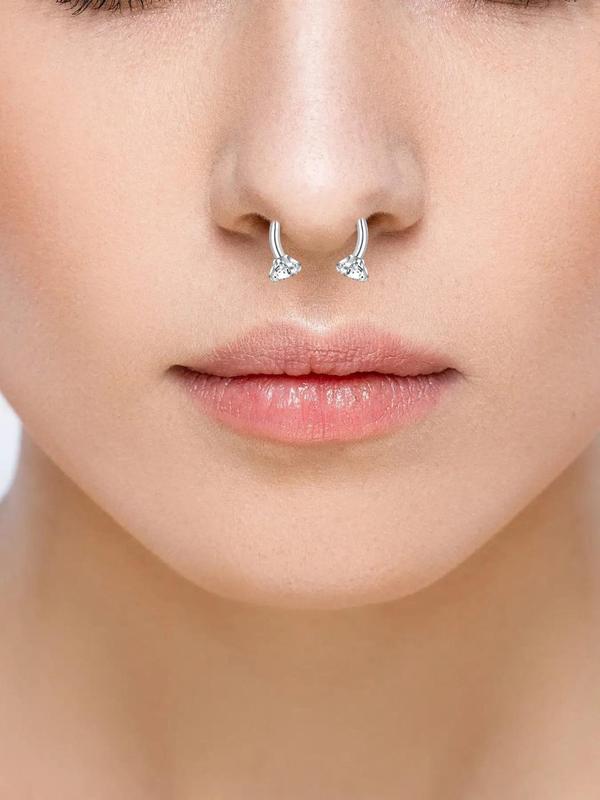 Rhinestone Decor Nose Ring,  Punk Style Stainless Steel Nose Ring for Women & Men, Body Jewelry for Party, Daily Clothing Decor for Boy & Girl