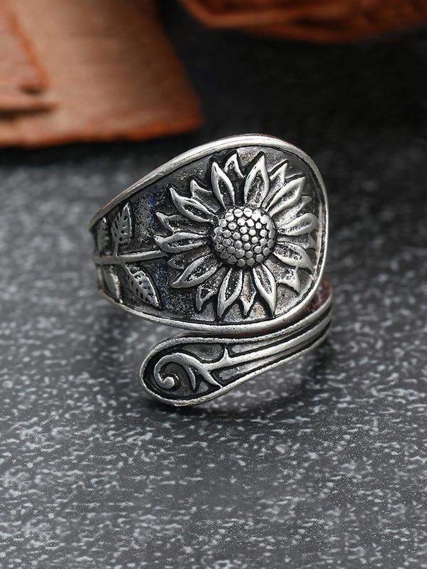 Vintage Sunflower Design Adjustable Ring, Fashion Accessories for Women & Girls, Fashion Jewelry for Party, Daily Clothing Decor, Trendy All-match & Exquisite Jewelry for Birthday Gift