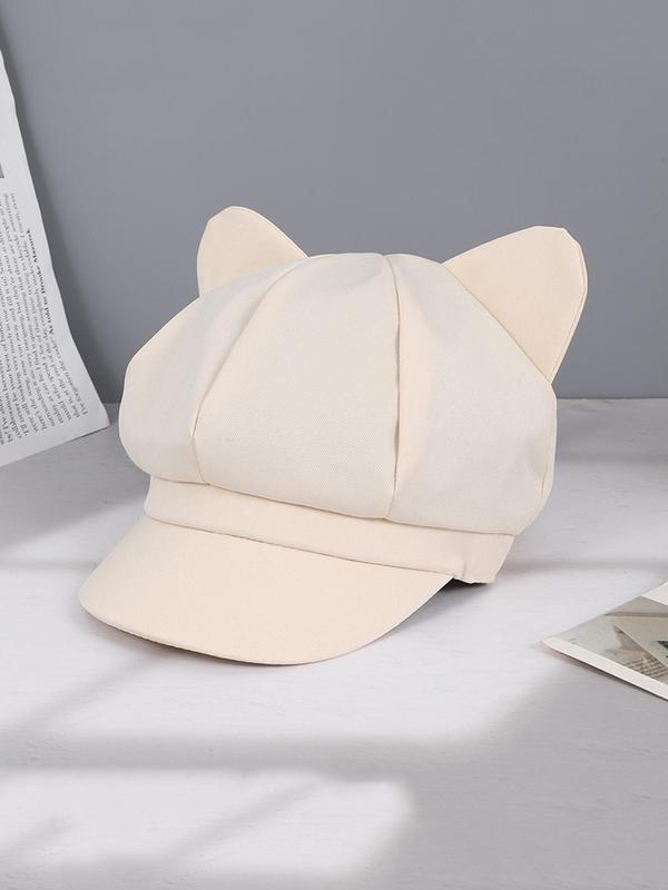 Women's Cute Cat Ear Design Baker Boy Cap, Casual Trendy Adjustable Hat for Women, Fashionable Hat for Fall & Winter for Women & Girls