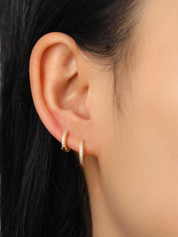 4 Pairs Rhinestone Decorated Hoop Earrings, Simple Plain Copper Earrings, Fashion Accessories for Girls & Women, Trendy All-match & Exquisite Jewelry for Birthday Gift