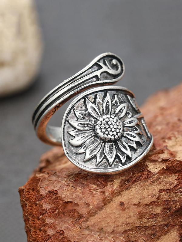 Vintage Sunflower Design Adjustable Ring, Fashion Accessories for Women & Girls, Fashion Jewelry for Party, Daily Clothing Decor, Trendy All-match & Exquisite Jewelry for Birthday Gift