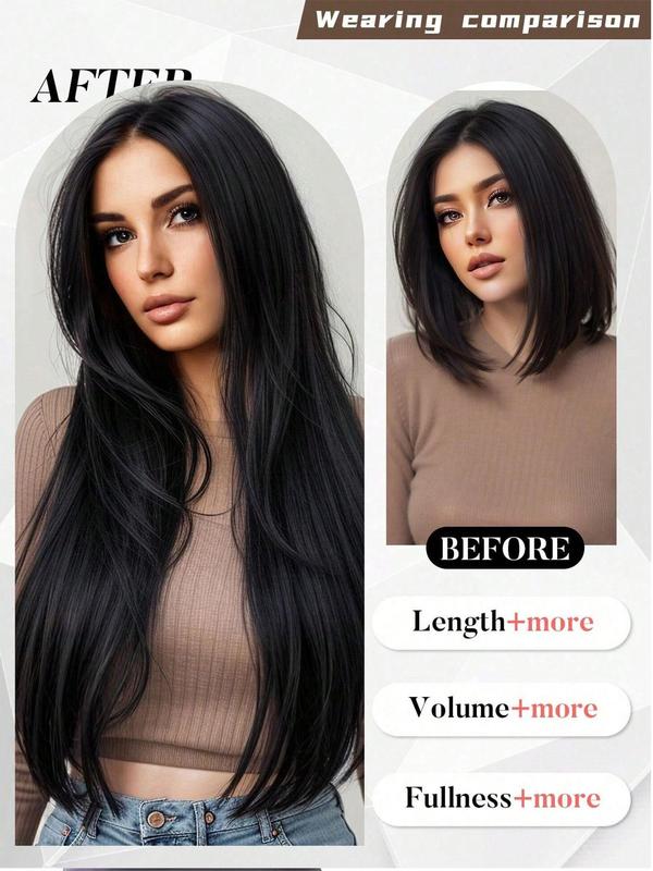 22 Inch Long Straight Clip-in Hair Extensions, Gorgeous Fluffy Hair Pieces for Women, Synthetic Hair Extensions for Party, Daily Use