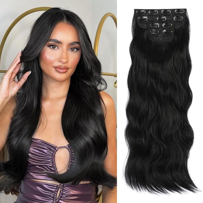 Vigorous Clip in Hair Extensions Long Wavy Synthetic Hairpieces,Natural & Soft Hair & Blends Well Hair Extensions,Easy to Wear for Women Girls Daily Use