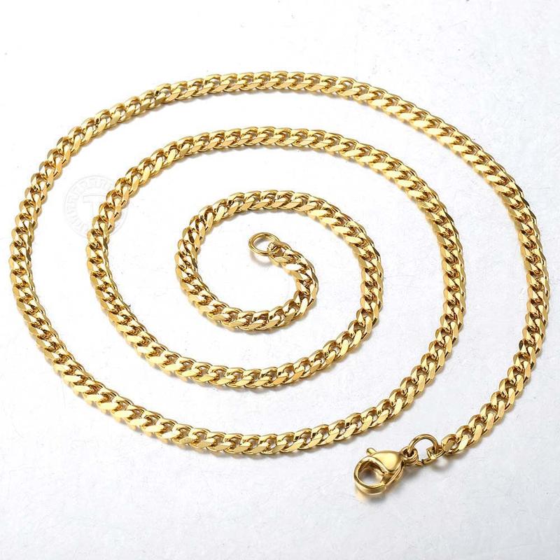 Hermah 3 5 7mm Jewelry Set Gold Plated Stainless Steel Curb Chain Necklace Bracelet 8-24