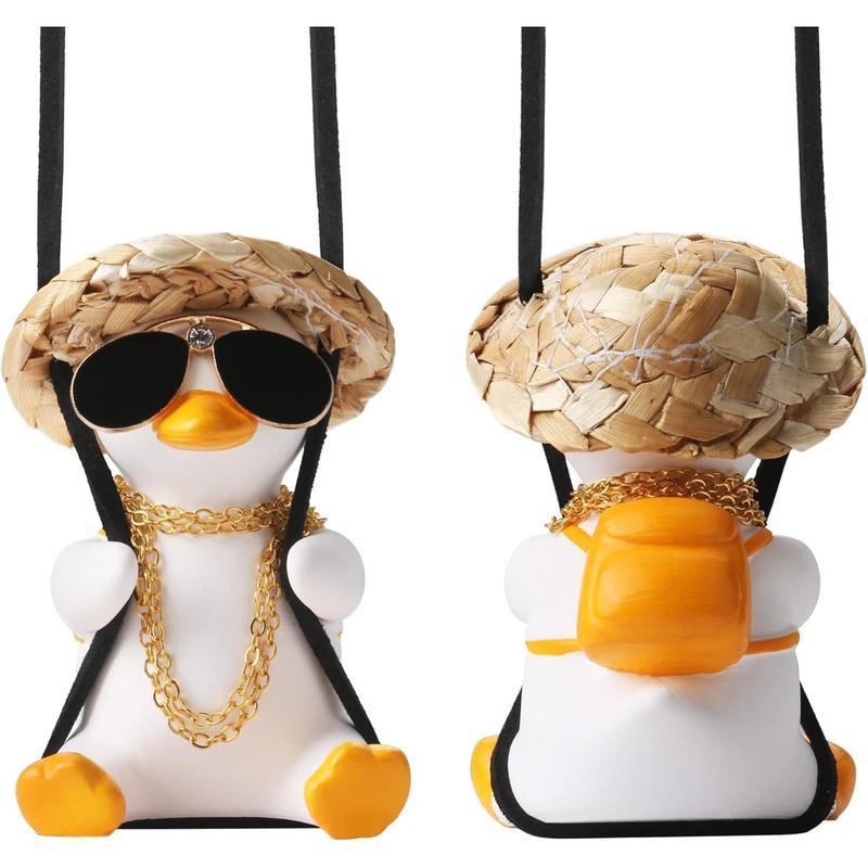 Cool Swinging Duck Car Hanging Ornament Cute Car Decor Rear View Mirror Accessories Interior for Women Men Teens Truck Rearview Christmas Tree Decorations Things Funny Xmas Gifts for Dad Mom Girls