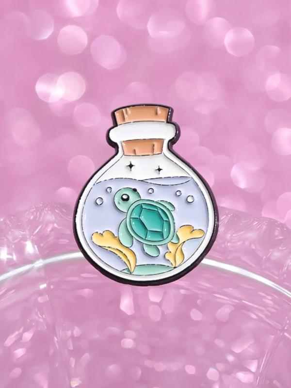 Bottle Shaped Brooch with Cute Turtle Decor, Fashion Alloy Brooch for Daily Use, Suitable for Backpacks, Jeans, Scarves, Hats Decoration Fixed Buckle, Unisex Casual Alloy Brooch