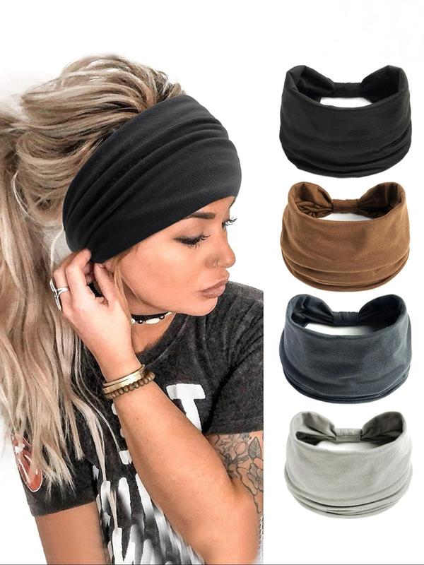 2024 New Style Solid Color Wide Band Hair Band, Sweat Absorbing Elastic Hair Band for Women & Girls, Minimalist Headwear Suitable for Thick Hair