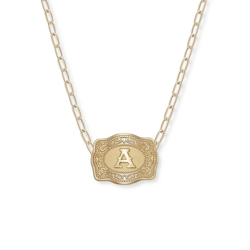 Mini Belt Buckle Necklace (Initial) - Gold