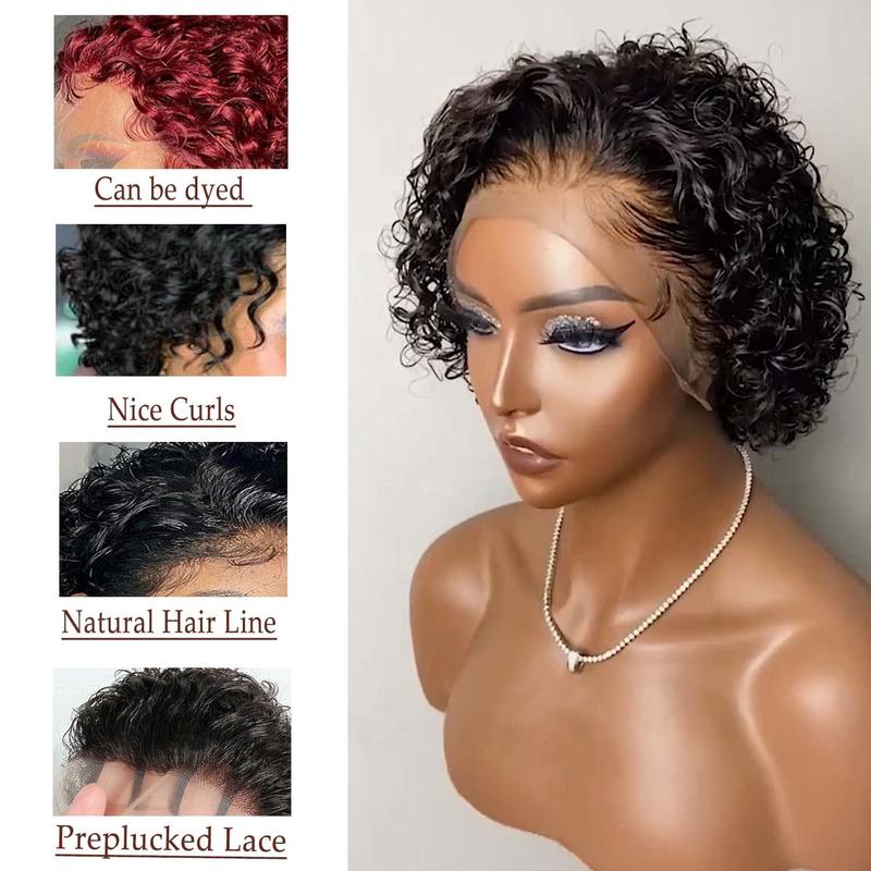 13X1 Pixie Cut Short Curly Human Hair Wigs Short Curly Pixie Cut Lace Front Wigs Human Hair Pixie Cut HD Lace Front Wigs Human Hair Short Wigs for Women Natural Color