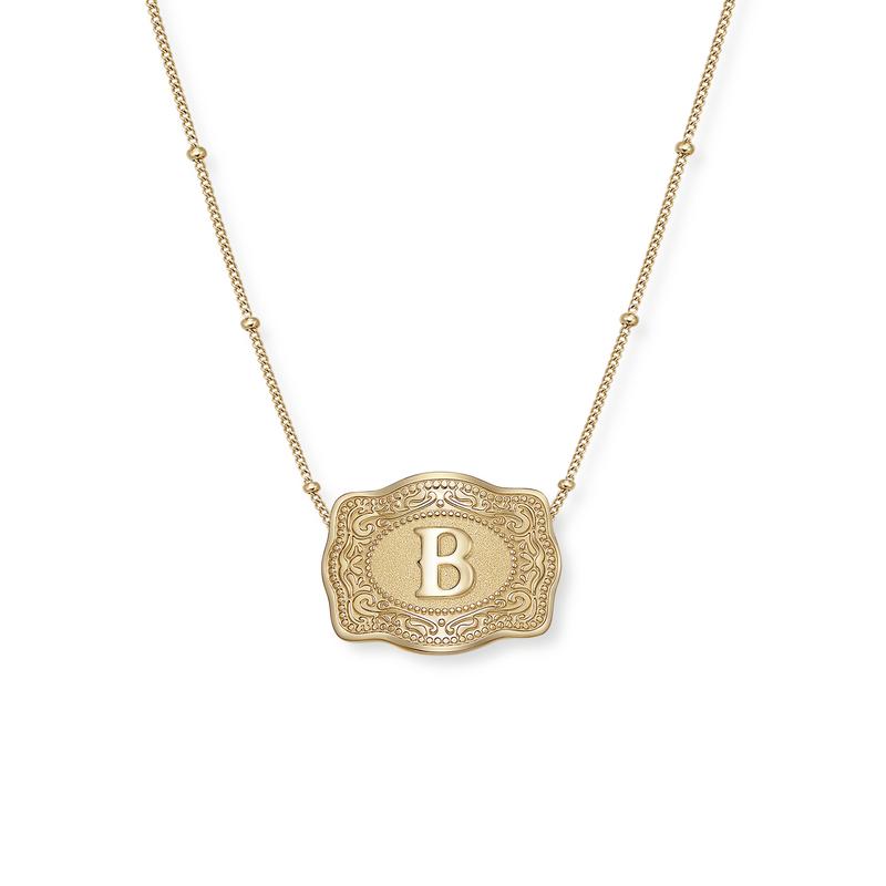 Mini Belt Buckle Necklace (Initial) - Gold