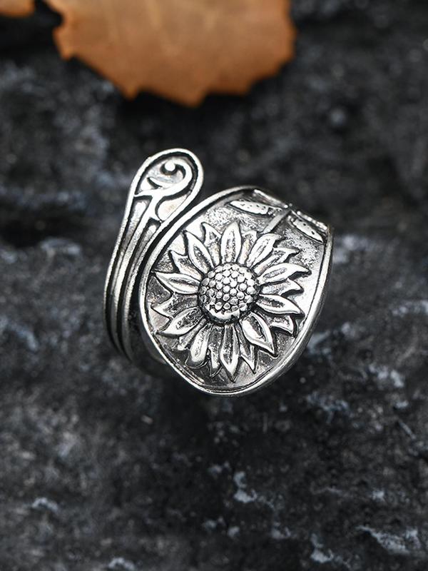 Vintage Sunflower Design Adjustable Ring, Fashion Accessories for Women & Girls, Fashion Jewelry for Party, Daily Clothing Decor, Trendy All-match & Exquisite Jewelry for Birthday Gift