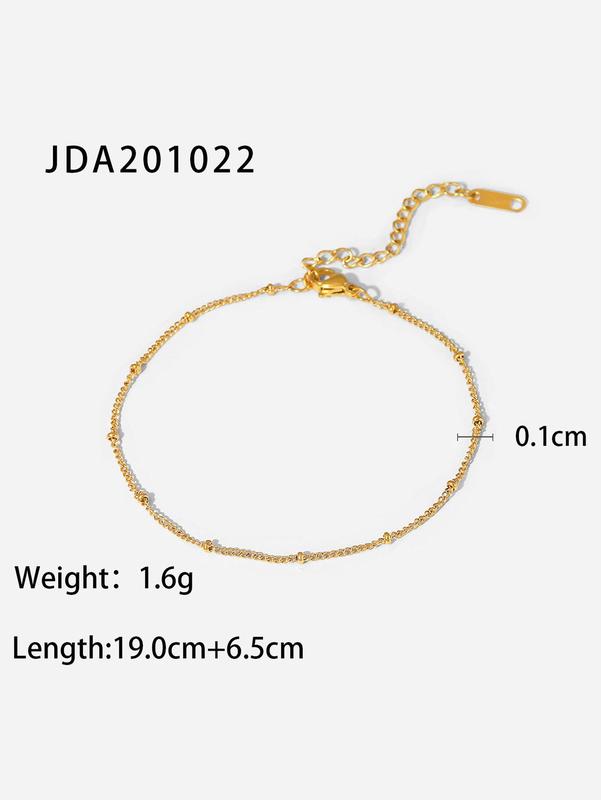 Women's Elegant Beaded Decorated Anklet, Trendy Simple Style Stainless Steel Anklet, Fashionable Body Jewelry for Beach Vacation Decoration