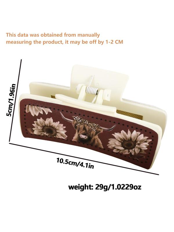 Vintage Sunflower & Cow Print Hair Claws As Gift, 3pcs Fashion Hair Accessories for Women & Girls, Ideas Valentine Gifts, Casual Versatile Hair Accessories for Daily Wear