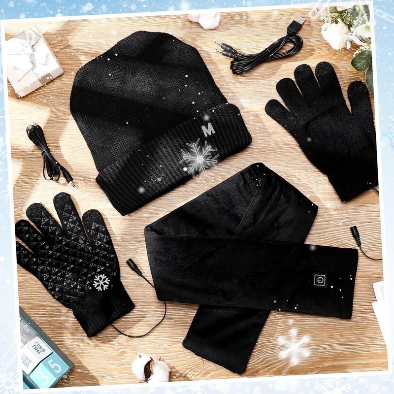 3 count USB Heated Hat Scarf Gloves Set Heated Gloves for Men Women Black Heated Beanie Winter Heating Scarf Touchscreen Gloves for Outdoor Sports Cycling Skiing Camping Winter Gift