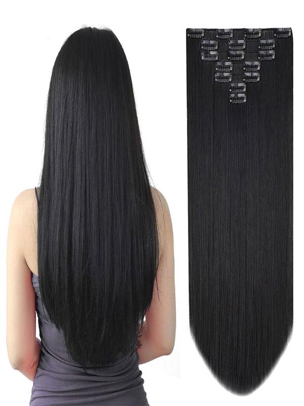 22 Inch Long Straight Clip-in Hair Extensions, Gorgeous Fluffy Hair Pieces for Women, Synthetic Hair Extensions for Party, Daily Use