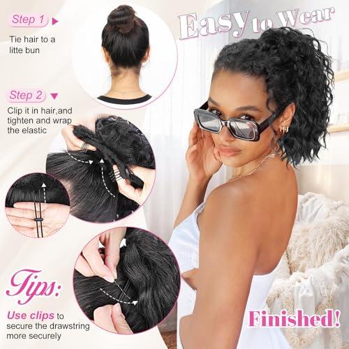 AISI HAIR Wavy Curly Drawstring Ponytail Extension for Women Soft Natural Synthetic Hairpiece Thick For Daily Use fluffy hairpiece