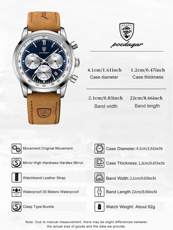 Men's Business Fashion Luminous Quartz Watch, Casual Trendy Waterproof Wristwatch, Fashionable Watch for Daily & Business Decoration As Gift with Box