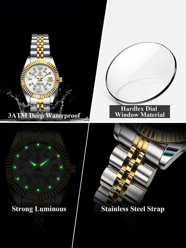 Women's Elegant Round Dial Analog Quartz Watch, Fashion Luminous Watch for Party, Daily Clothing Decor, Trendy All-match & Exquisite Waterproof Watch for Birthday Gift with Box