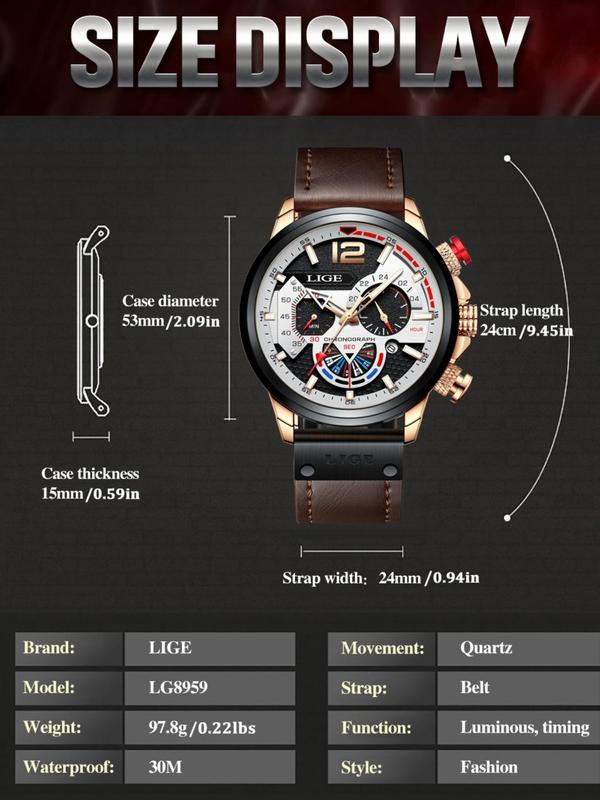 Men's Business Fashion Round Dial Analog Quartz Watch,  Casual High Quality Leather Strap Wristwatch, Trendy Watch for Daily Life