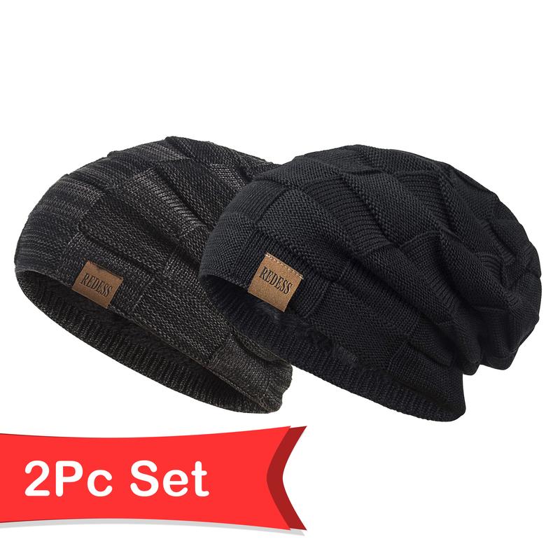 2PCS Beanie Hat for Men and Women Winter Warm Hats Knit Slouchy Thick Skull Cap warm hat winter hat