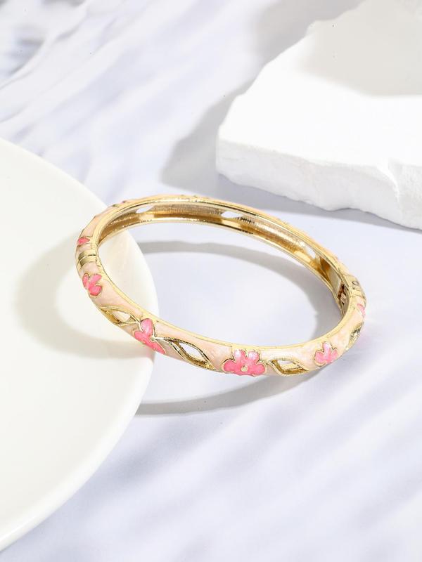 Fashion Elegant Flower Design Bracelet for Women, Fashion Enamel Jewelry for Party, Daily Clothing Decor, Trendy All-match & Exquisite Jewelry for Birthday Gift