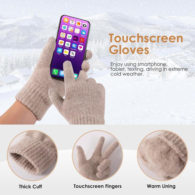 Womens Beanie Winter Hat Touchscreen Gloves Scarf Set Fleece Lined Skull Caps Long Scarf Neck Warmer for Women Men