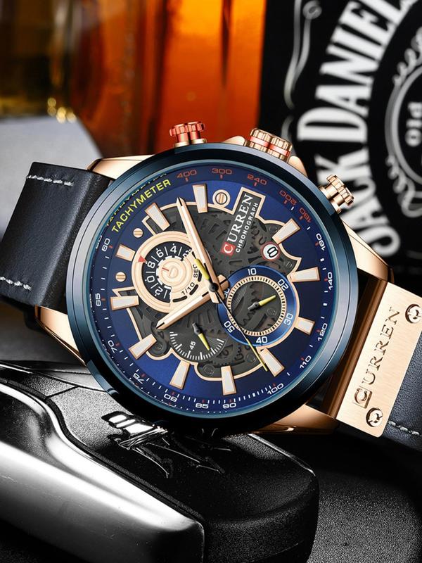 Men's Business Fashion Round Dial Analog-digital Quartz Watch, Fashion Luminous Watch for Party, Daily Clothing Decor, Trendy All-match & Exquisite Watch for Birthday Gift with Box