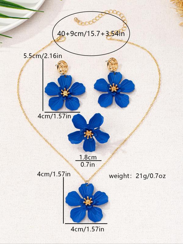 Elegant Flower Themed Design Dangle Earrings & Adjustable Pendant Necklace & Ring, Trendy All-match & Exquisite Jewelry Set for Women As Gift