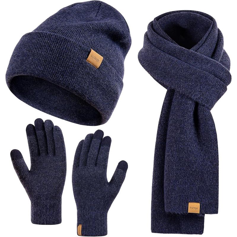 Womens Beanie Winter Hat Touchscreen Gloves Scarf Set Fleece Lined Skull Caps Long Scarf Neck Warmer for Women Men